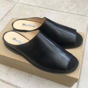 Ann Taylor Black Leather Open Toe Mules